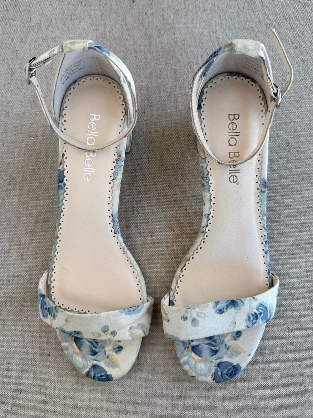 Bella Belle Vanessa Blue Floral Block Heel Sandals Bridal Shoes 7.5